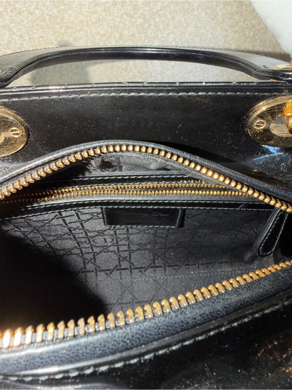 Dior Lady Dior Medium Black Patent Cannage Gold Hardware with Strap - Picture 11 of 13
